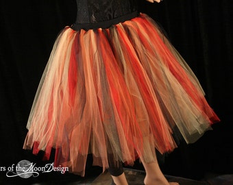 Flame tulle skirt Adult tutu Streamer knee length red black yellow orange Pheonix Halloween Costume - Sizes XS - Plus - Sisters of the Moon