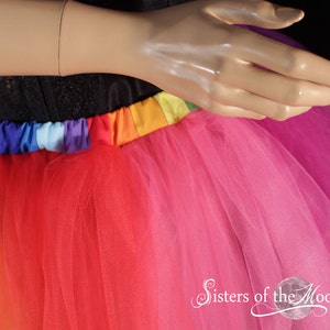 Rainbow tutu tulle skirt knee length Pride petticoat Sizes XS Plus size dance costume Rave wear club running festival halloween cosplay image 3