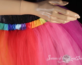 Falda de tul con tutú arcoíris hasta la rodilla, enagua del