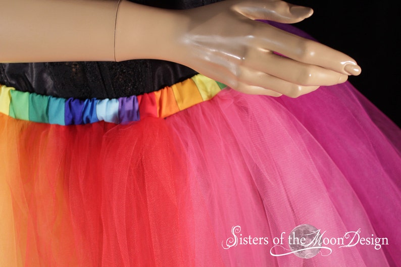 Rainbow tutu tulle skirt knee length Pride petticoat Sizes XS Plus size dance costume Rave wear club running festival halloween cosplay image 3