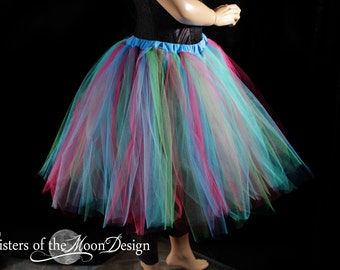 Turquoise Pink green adult tutu midi skirt streamer knee length Sizes XS - Plus size halloween costume cosplay goth gothic dance rave