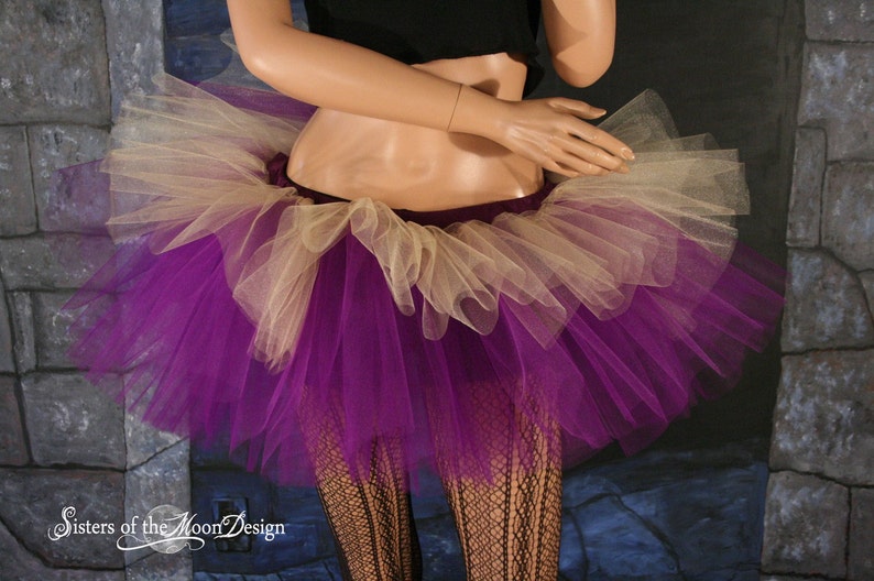 Lila Gold Tutu Rock dreilagig Größen XS Plus Mardi Gras Gothic Tanz Roller Derby Kostüm Halloween Junggesellinnenabzeichen Geburtstag Bild 2