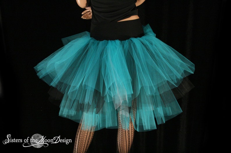 Black Teal Silver Tulle skirt Three Layer Petticoat adult tutu skirt Size Xs Plus dance costume bridesmaid bridal Rave Sisters of the Moon image 4