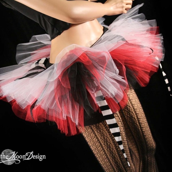 Pirate Chick tutu mini tulle skirt, Adult Sizes XS- Plus size,  Red, white & Black, dance, halloween costume, cosplay, festival wear, rave