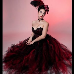Red & Black Gothic wedding tulle skirt Sizes XS- Plus - Streamer floor length formal dance prom bridal party goth vampire Halloween costume
