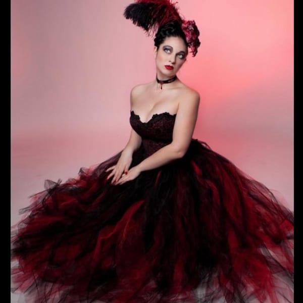 Red & Black Gothic wedding tulle skirt Sizes XS- Plus - Streamer floor length formal dance prom bridal party goth vampire Halloween costume