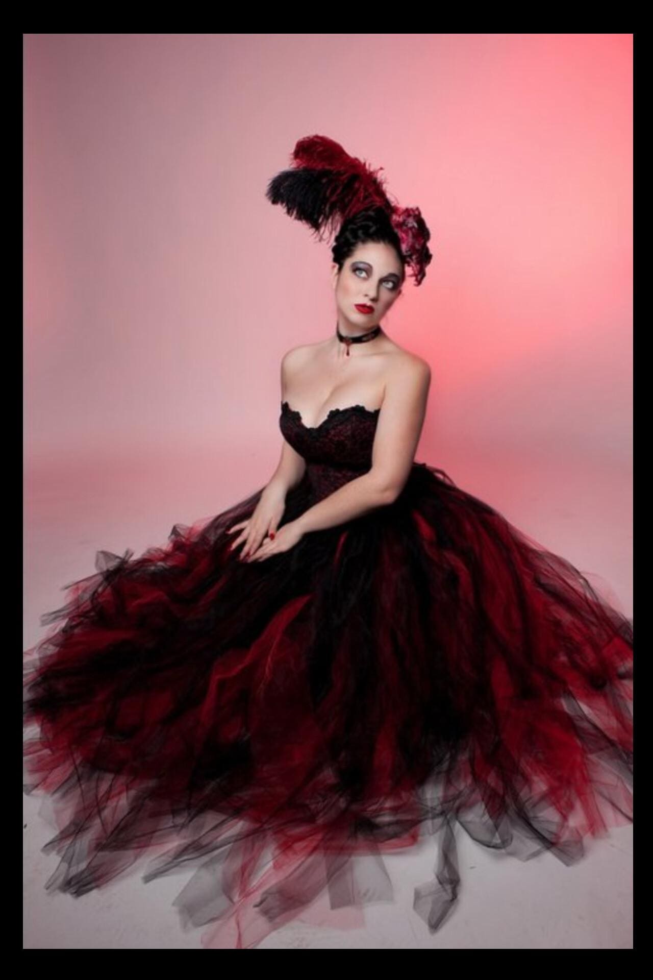 open lace back dress Victorian Vampire Gothic Red/Black Velvet Gown Medium