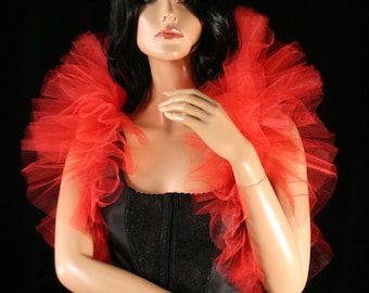 Red Tulle Boa tie on shoulder shrug shoulder wrap lydia wedding gothic formal dance bridal stole bolero bachelorette - Sisters of the Moon