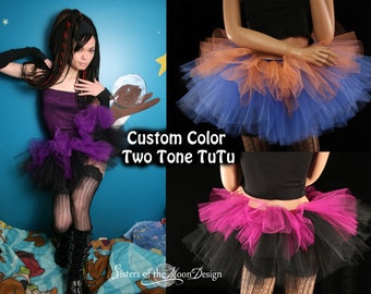 Couleurs personnalisées Jupe en tulle TUTU adulte Superposée deux tons - Taille Adulte XS - Plus - Costume d’anniversaire tutu danse tutu running rave bachelorette