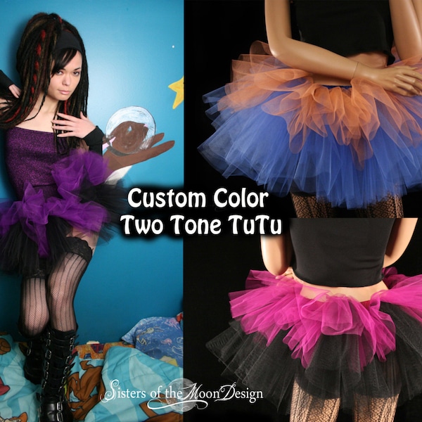 Custom Colors Adult TUTU tulle skirt Layered two tone - Adult Size XS - Plus - Birthday tutu costume dance tutu running rave bachelorette