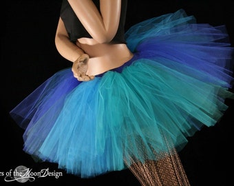 Mermaid Adult tutu skirt Three layer tulle petticoat blue green Sizes XS - Plus size Halloween costume carnival dance wear cosplay rave club