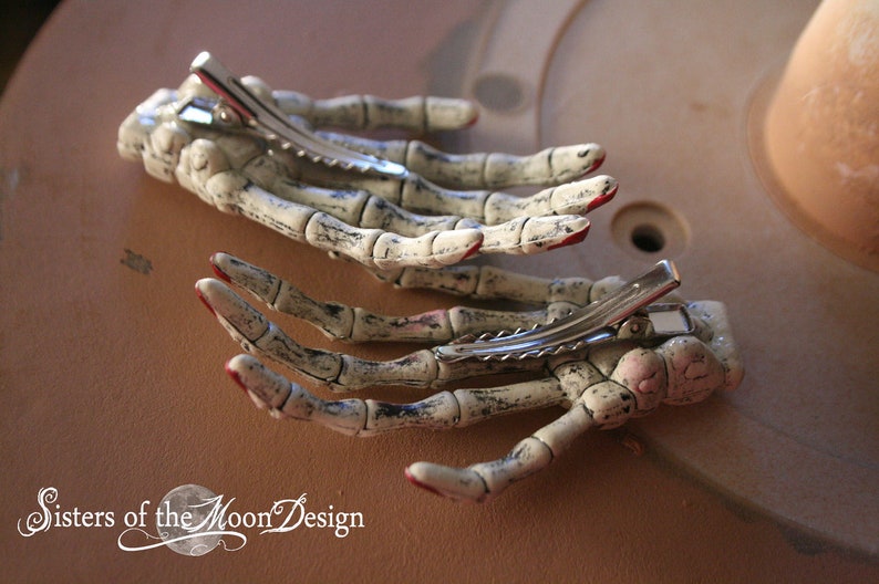 Skeleton hands hair clips with painted red nails pair Etsy