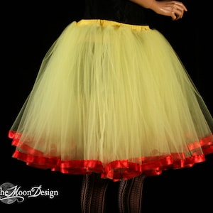 Yellow Princess petticoat tulle skirt red trimmed knee length Size XS - Plus size - fairytale cosplay clown Halloween costume dance ballet