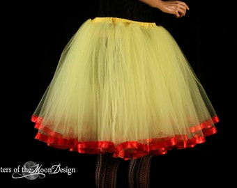 Yellow Princess petticoat tulle skirt red trimmed knee length Size XS - Plus size - fairytale cosplay clown Halloween costume dance ballet