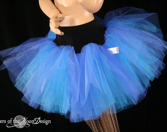 Blue adult tutu two tone poofy skirt petticoat royal turquoise -Sizes XS - Plus size - roller derby dance costume running bachelorette rave