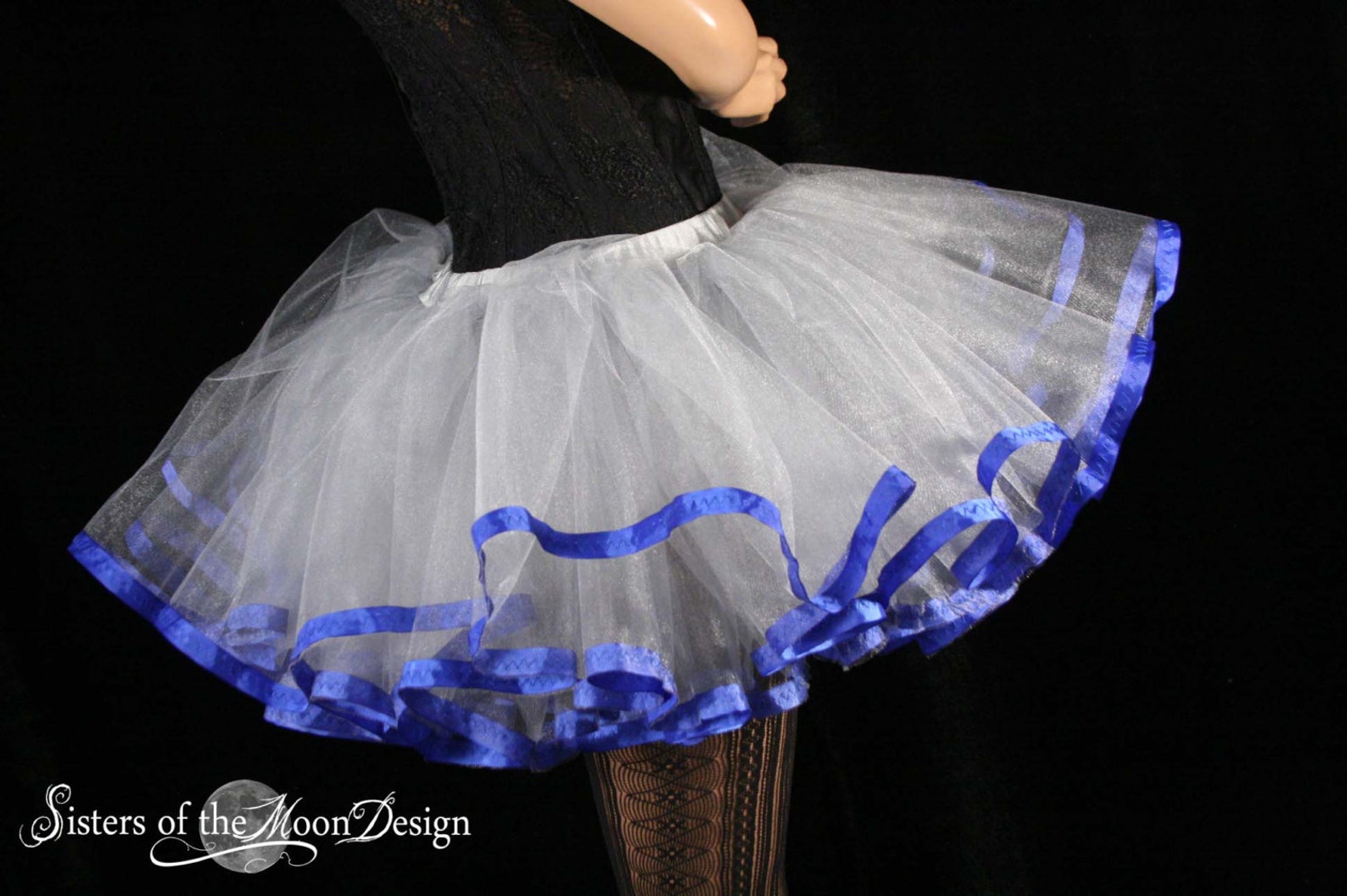 Silver Adult Tutu Skirt Short Tulle Petticoat Blue Trimmed Etsy