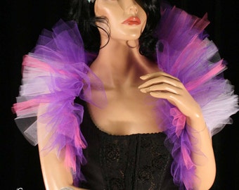 Tulle Boa wrap tie on shoulder shrug dark purple lavender pink formal dance bridal dress up princess party accessory -Sisters of the Moon