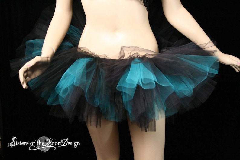 Black Teal Adult mini tutu tulle skirt All Sizes Xs Plus Poofy three layer goth dance party costume roller derby bachelorette rave club image 5