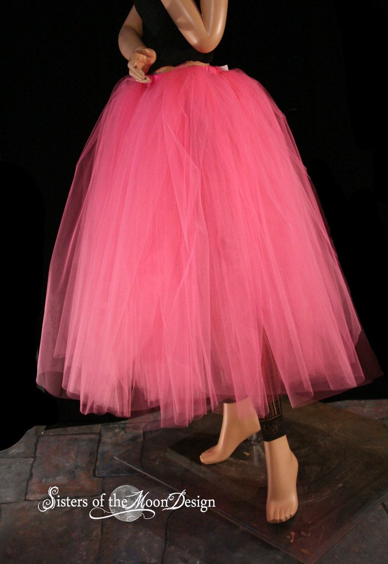 Hot Pink Floor length Adult tutu tulle skirt petticoat two layer bridal wedding prom dance bridesmaid You Choose Size Sisters of the Moon image 1