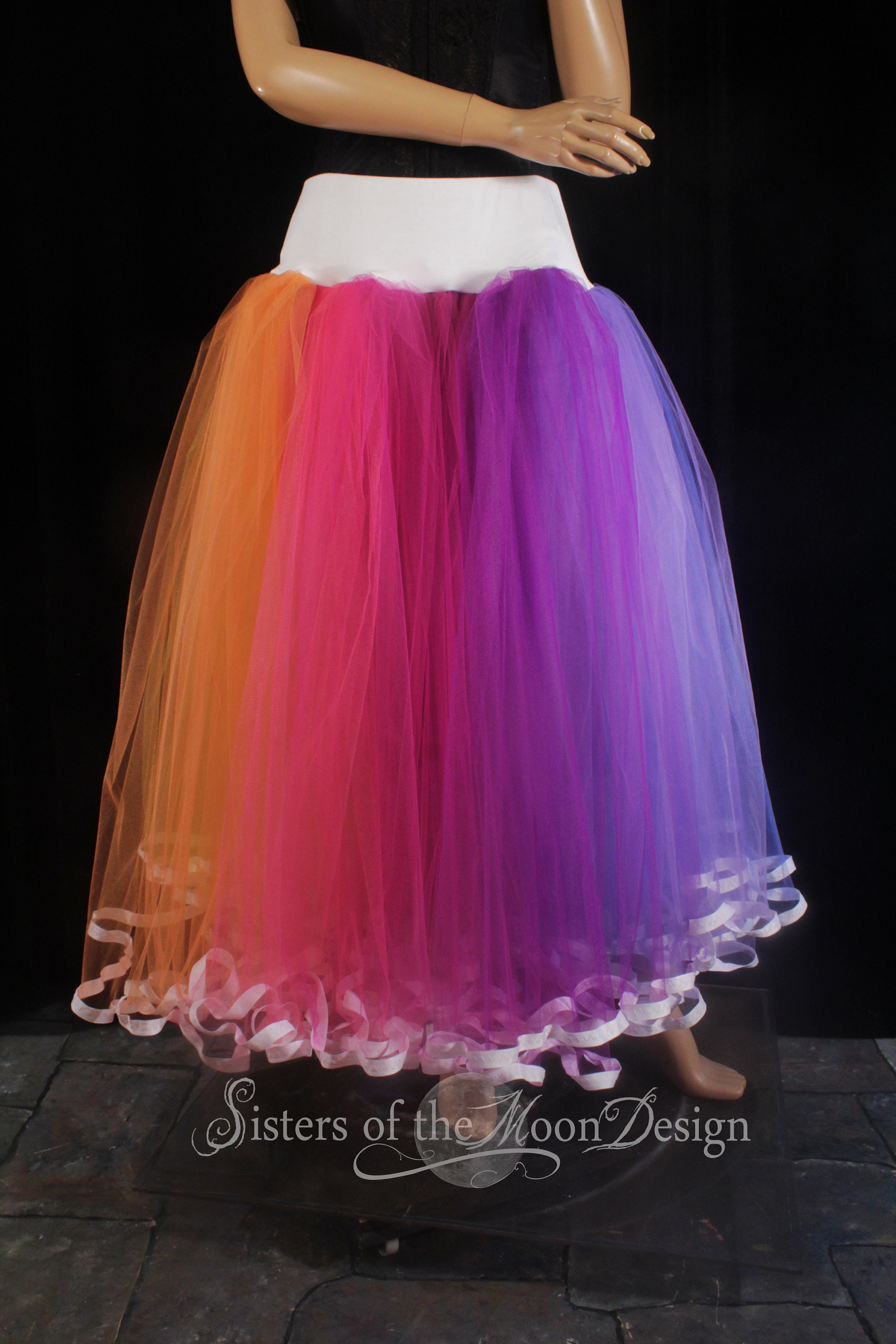 Rainbow Adult Tutu Tulle Skirt Trimmed Petticoat Floor Length - Etsy