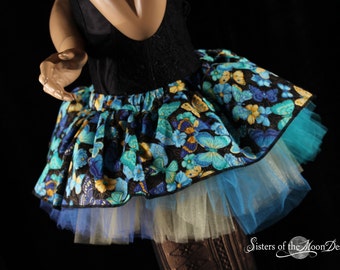 Adult tutu skirt Gothic butterfly black teal gold mini gogo peek a boo costume roller derby race Small - Ready To Ship - Sisters of the Moon