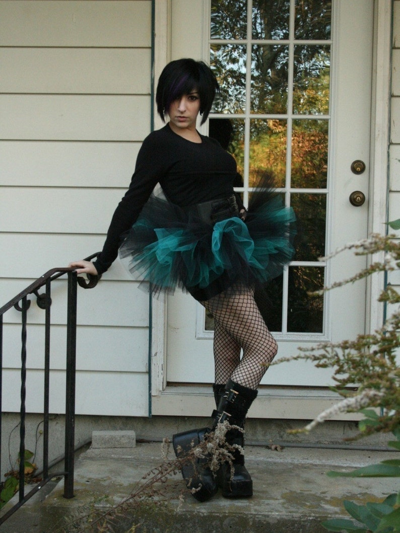 Black Teal Adult mini tutu tulle skirt All Sizes Xs Plus Poofy three layer goth dance party costume roller derby bachelorette rave club image 4