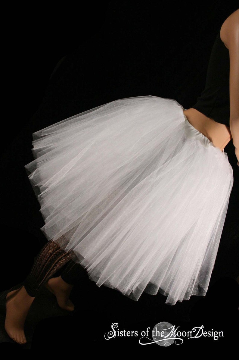 White Glimmer adult Tutu midi tulle Skirt knee length two layer petticoat Sizes XS Plus wedding bridal bride tutu bachelorette birthday image 3