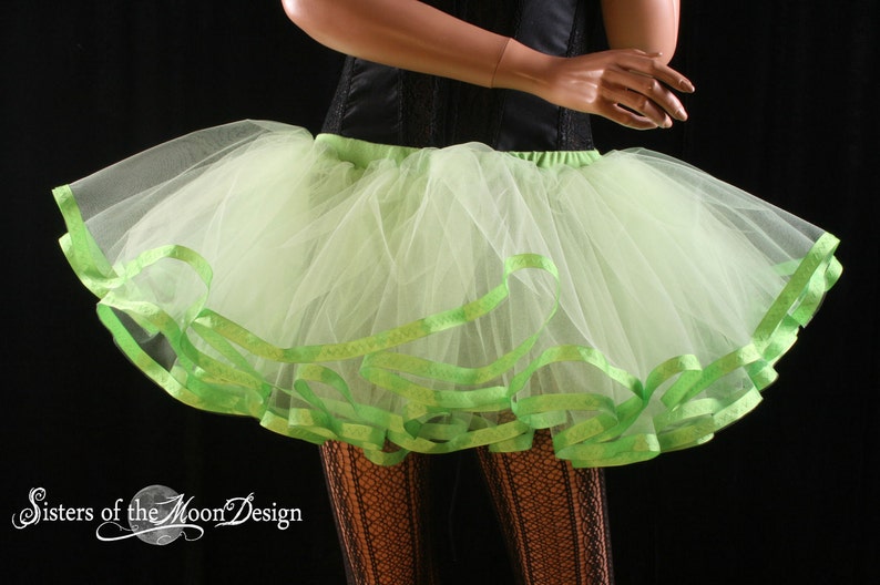 Lime Crime tutu petticoat skirt apple green trimmed Halloween costume bridal poofy carnival dance Adult Size XS Plus Sisters of the Moon image 4