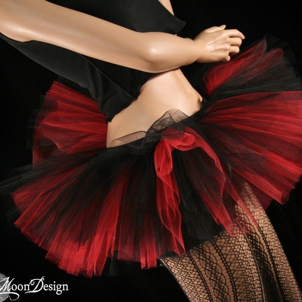 Black red adult tutu mini skirt three layer, Size XS- Plus - halloween costume dance gothic lolita roller derby grunge -Sisters of the Moon