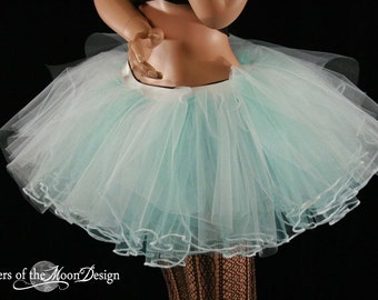 UV White aqua adult tutu tulle skirt three layer trimmed sizes XS - Plus - dance rave club costume party bachelorette birthday bride 80s