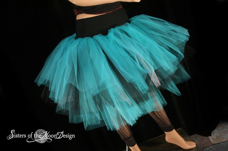 Black Teal Silver Tulle skirt Three Layer Petticoat adult tutu skirt Size Xs Plus dance costume bridesmaid bridal Rave Sisters of the Moon image 3