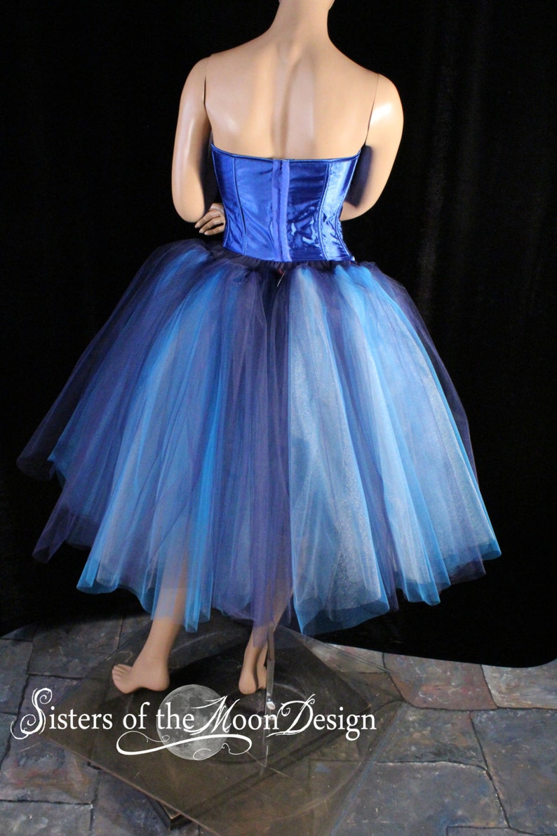 Tulle Tutu Skirt Tea Length Romance Petticoat Blue Silver Etsy