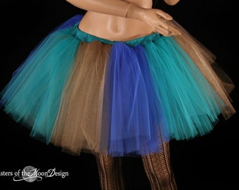 Teal Gold royal adult tutu tulle skirt striped three layer puffy tutu - Sizes XS - Plus size - punk goth costume dance petticoat halloween