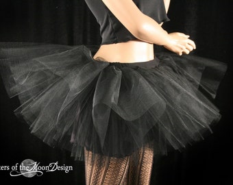 Jupe tutu tulle adulte noir avec Underskirt - Tailles XS - Plus - Poofy sawn dance roller derby halloween costume goth grunge punk rave