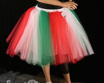 Adult tutu skirt romance with underskirt christmas elf white green red costume Italian dance party  -You Choose Size - Sisters of the Moon