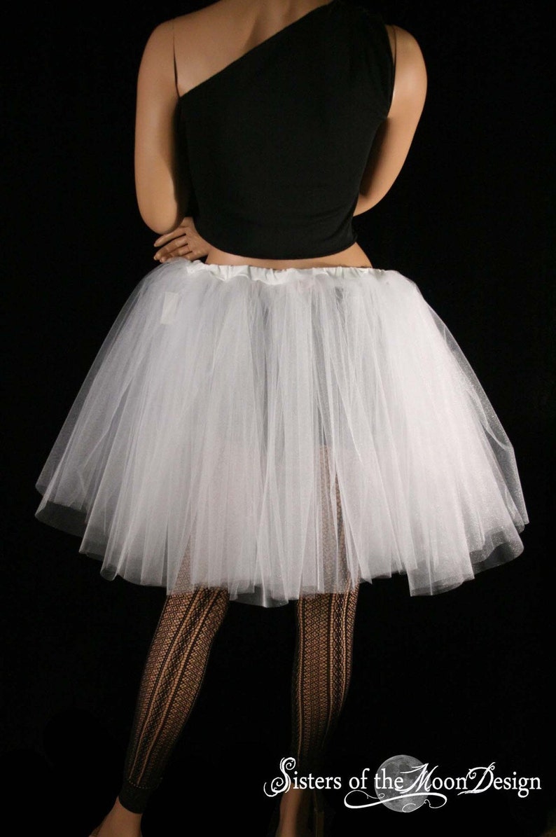 White Glimmer adult Tutu midi tulle Skirt knee length two layer petticoat Sizes XS Plus wedding bridal bride tutu bachelorette birthday image 5