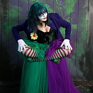 Half & Half tutu skirt High low Purple Green Cosplay villain bustle dance Halloween costume - Adult Size XS - Plus - Sisters of the Moon
