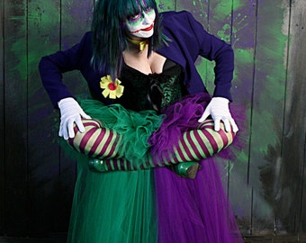 Half & Half tutu skirt High low Purple Green Cosplay villain bustle dance Halloween costume - Adult Size XS - Plus - Sisters of the Moon