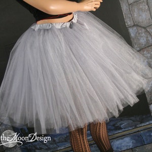 Silver glimmer tulle Tutu skirt Petticoat w/underskirt knee length Romance bridal wedding costume  Adult size XS - Plus -Sisters of the Moon