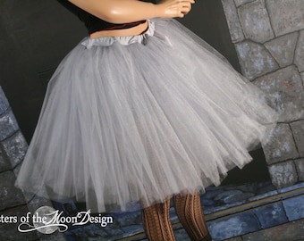 Silver glimmer tulle Tutu skirt Petticoat w/underskirt knee length Romance bridal wedding costume  Adult size XS - Plus -Sisters of the Moon