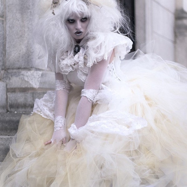 floor length tutu Bridal Glimmer  skirt Streamer formal Ivory and Gold adult --Small -- Ready to ship --Sisters of the Moon Wedding