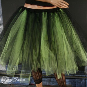 Black Neon Green adult tutu tulle midi skirt Streamer style knee length Sizes XS Plus goth UV halloween witch costume dance club rave image 2