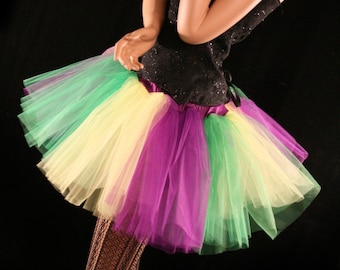 Mardi Gras Adult tulle tutu skirt striped green purple yellow - All Sizes XS - Plus - for festivals carnival party halloween costume dance