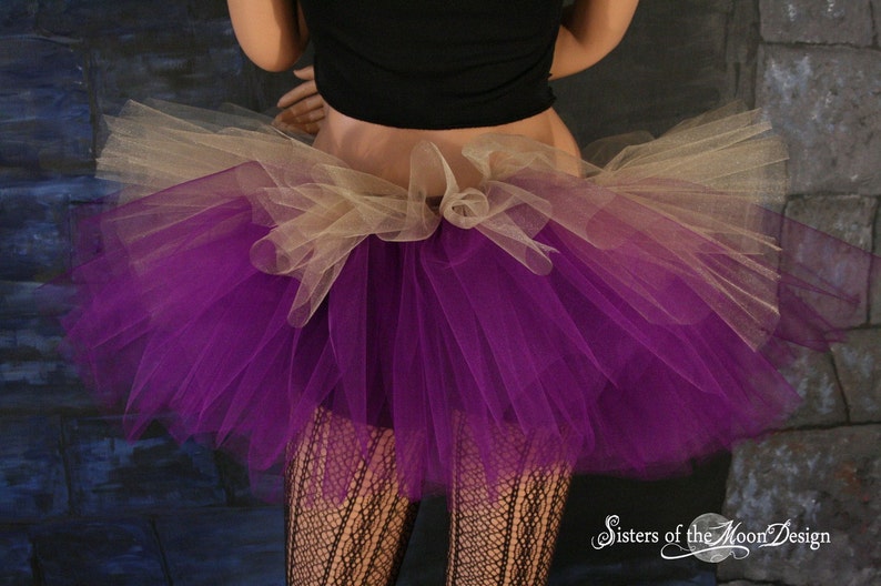 Purple gold adult tutu skirt three layer Sizes XS Plus Mardi gras gothic dance roller derby costume halloween bachelorette birthday image 4