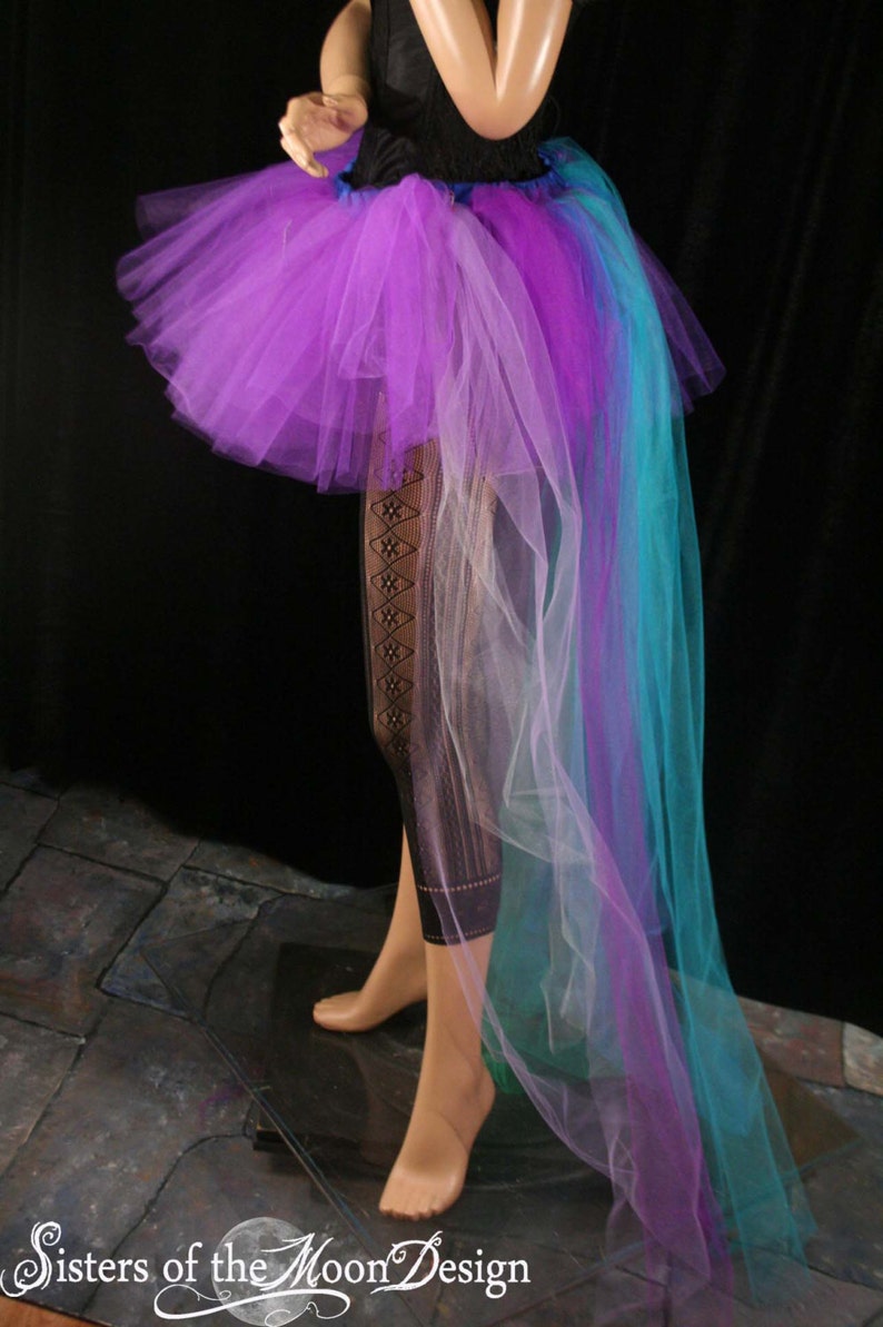 Purple Peacock bustle tutu skirt high low extra poofy halloween costume dance gothic prom bridal Adult Size XS Plus Sisters Of the Moon image 3