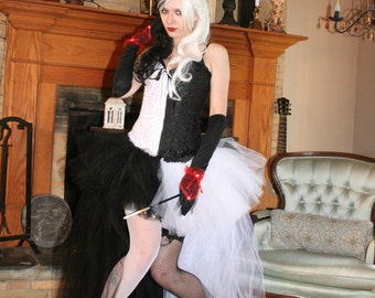 Black & White High low tulle skirt, adult tutu skirt bustle skirt villain Cosplay costume, Halloween tutu, goth bride, fantasy wedding skirt