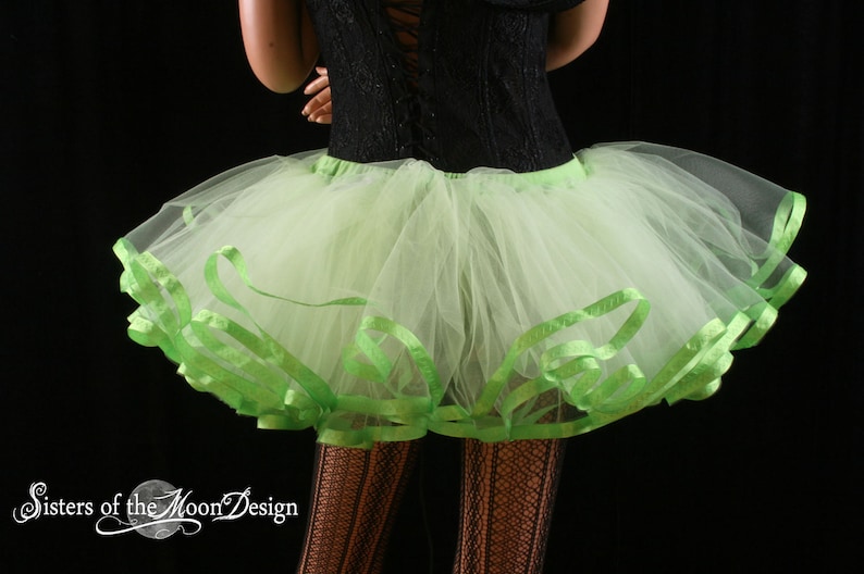 Lime Crime tutu petticoat skirt apple green trimmed Halloween costume bridal poofy carnival dance Adult Size XS Plus Sisters of the Moon image 2