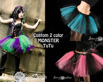 Custom Colors Tutu tulle skirt Monster striped puffy rave dance party petticoat bridal costume - Adult Size XS - Plus -Sisters of the Moon