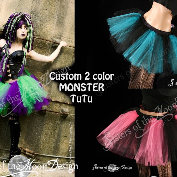 Custom Colors Tutu tulle skirt Monster striped puffy rave dance party petticoat bridal costume - Adult Size XS - Plus -Sisters of the Moon