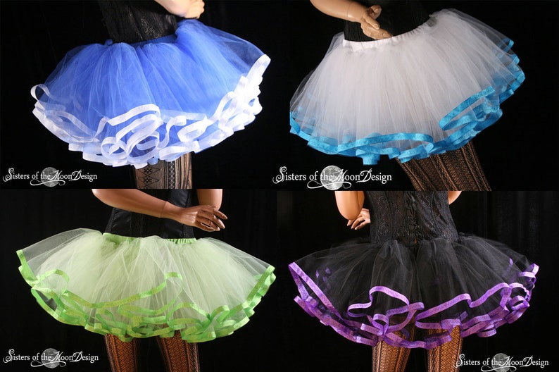 Color personalizado recortado Adulto Tutu tul enagua Tallas XS Plus Size Cosplay Halloween traje baile colores del equipo nupcial Hermanas de la Luna imagen 1